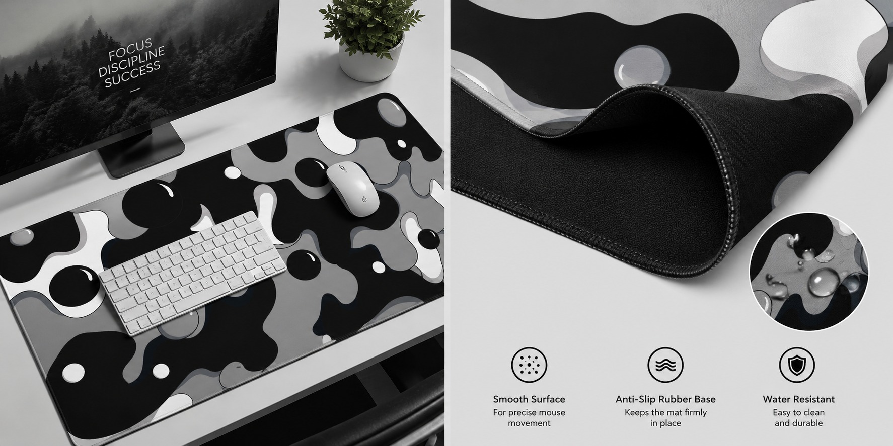 Black White Grey Bubble XXL Mouse PadThicken Waterproof Large Cool Gaming Mousepad with Stitched EdgeAnime Cool Geometric Spotted Dog Mousepad Non-Slip Base Mouse Keyboard Mat 31.5X15.7X0.16inch