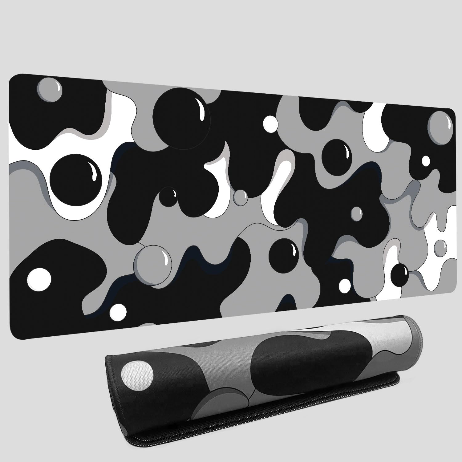 Black White Grey Bubble XXL Mouse PadThicken Waterproof Large Cool Gaming Mousepad with Stitched EdgeAnime Cool Geometric Spotted Dog Mousepad Non-Slip Base Mouse Keyboard Mat 31.5X15.7X0.16inch