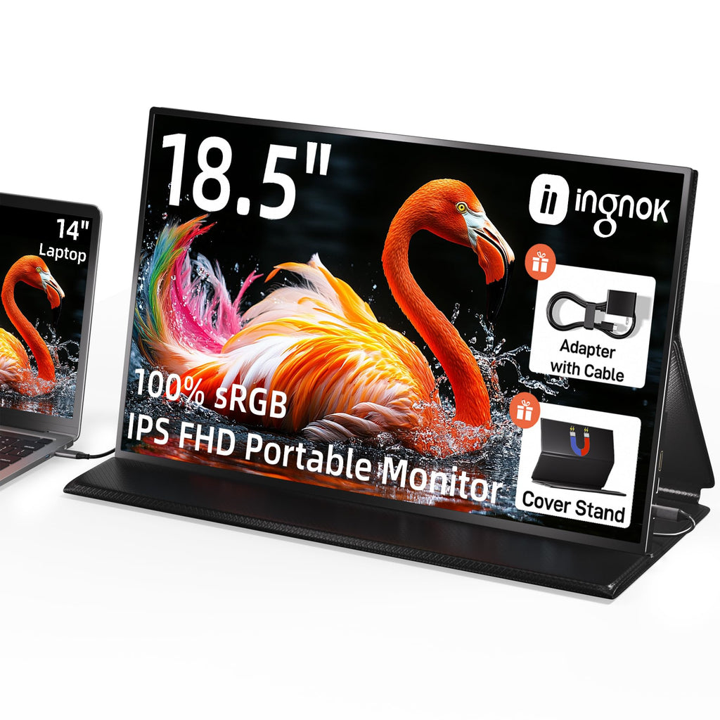 18.5 Inch Portable Monitor 100% sRGB FHD Laptop Screen Extender USB C HDMI Portable Gaming Monitor w/Smart Cover & Speakers External Monitor for Laptop Mac PC